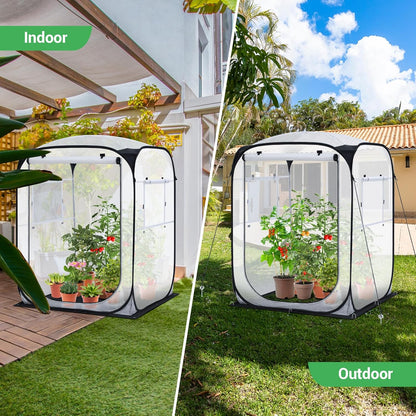 Ohuhu Pop Up House - Fast Set-up Small Greenhouse Walk in Portable Greenhouses Indoor Outdoor with Removable PE Mat & Mesh Window for Protecting Plant from Cold Frost & Birds 48 x 48 x 63.7''