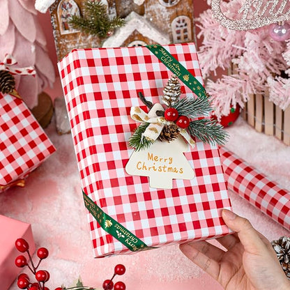 Burymento Red Checkerboard Wrapping Paper, Gift Wrap for Birthday, Valentines, Mothers day, Graduation, Wedding, Fathers day, Baby Shower, Christmas (17in x 32.8ft)