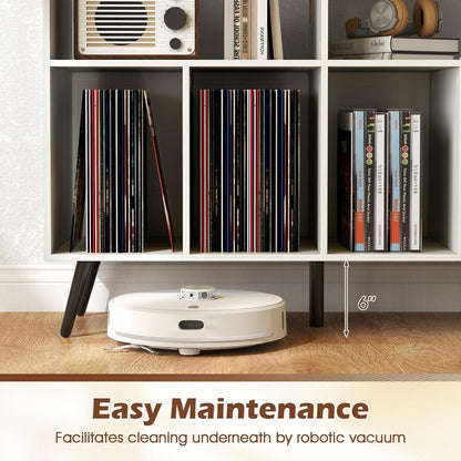 LOKO Large Record Player Stand, Vinyl Record Holder with Built-in Power Outlet, Open Shelves & Compartments, Turntable Display Stand for Living Room, Bedroom, Office (White)