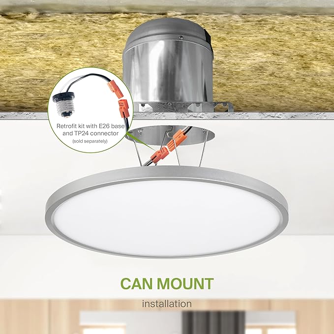 ASD LED 12" Round Flush Mount Ceiling Light Fixture, Low Profile Surface Lighting | 5CCT, Dimmable, Ultra-Thin, ETL Listed | 24W 1900LM 2700-6000K 120V | Kitchen, Hallway Lamp | Nickel, 4 Pack