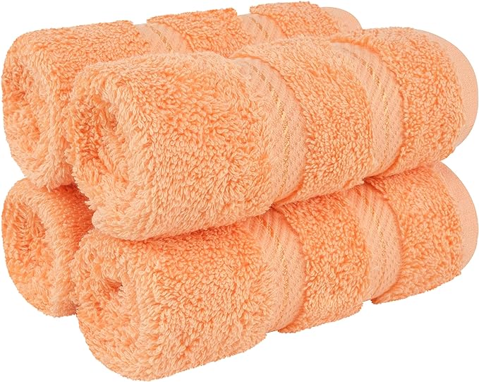 American Soft Linen Luxury Washcloths for Bathroom, 600 GSM 100% Cotton 4 Piece Turkish Wash Cloth Set, 13x13 in Soft Rags for Body and Face, Peach Washcloths