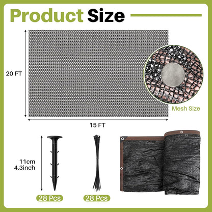 Koi Pond Netting Kit 15 x 20ft, Heavy-Duty Pe, Bird Deer Fence Netting, Durable Net Cover for Leaves, Protect Fish from Blue Heron Bird, Cats & Predators, Stakes & Ties Included