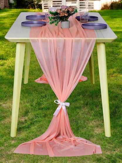 MDS 5 Pack 10ft Chiffon Table Runner 29 x 120 Inches Sheer Wedding Runner Romantic Rustic Table Runner for Wedding Decorations, Birthday Parties, Bridal Shower Party Arch Decor - Peach