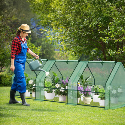 Aoodor 9 x 3 x 3 ft Mini Greenhouse with 3 Zipper Doors, Water-Resistant, UV-Protected for Flowers, Vegetables, and Herbs, Green