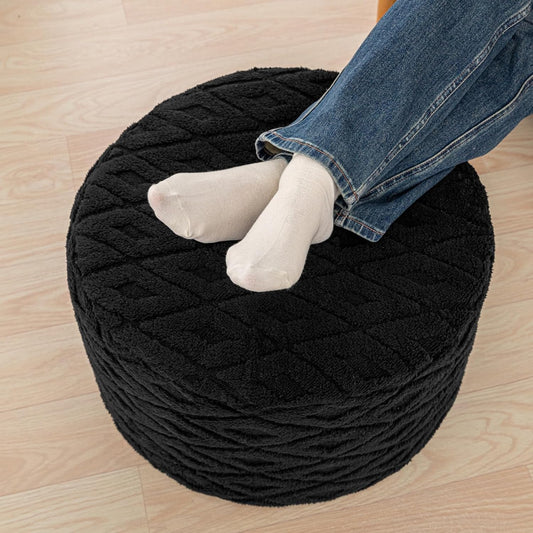 Round Ottoman Pouf,Foot Stools Ottoman,Foot Rest,Black,20x20x14In | All-in-One Foam Pouf,Ottoman Coffee Table,Couch Footrest,Footrest for Chair,Remov. Cover,Perfect for Living Room,Bedroom Dorm