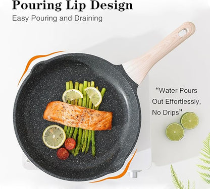 Nonstick Frying Pan Skillet, 9.5 Inch Granite Egg Omelet Pan, Healthy and Non Toxic, Induction Compatible, PFOA Free