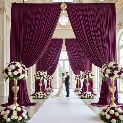 PartyVillage 20ft×15ft Burgundy Backdrop Curtain for Wedding Parties, 4 Panels Wrinkle Free 15 FT Long Polyester Photo Backdrop Drapes Back Drop Cloth for Birthday Photography Background