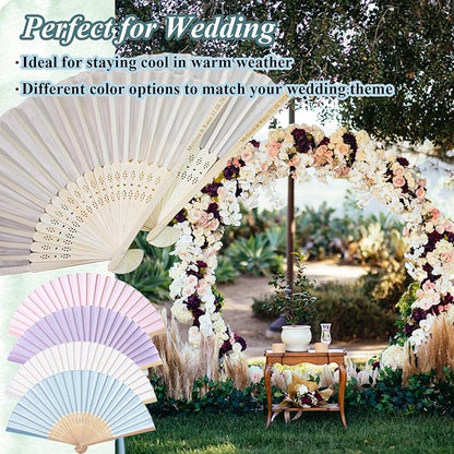 100 Set Personalized Cream Wedding Fans for Guests Bulk, Custom Engraved Summer Wedding Fans, Silk Hand Fans Handheld Folded Fan Baby Shower Favors for Bridal Bridesmaid Gift Church Dancing Party