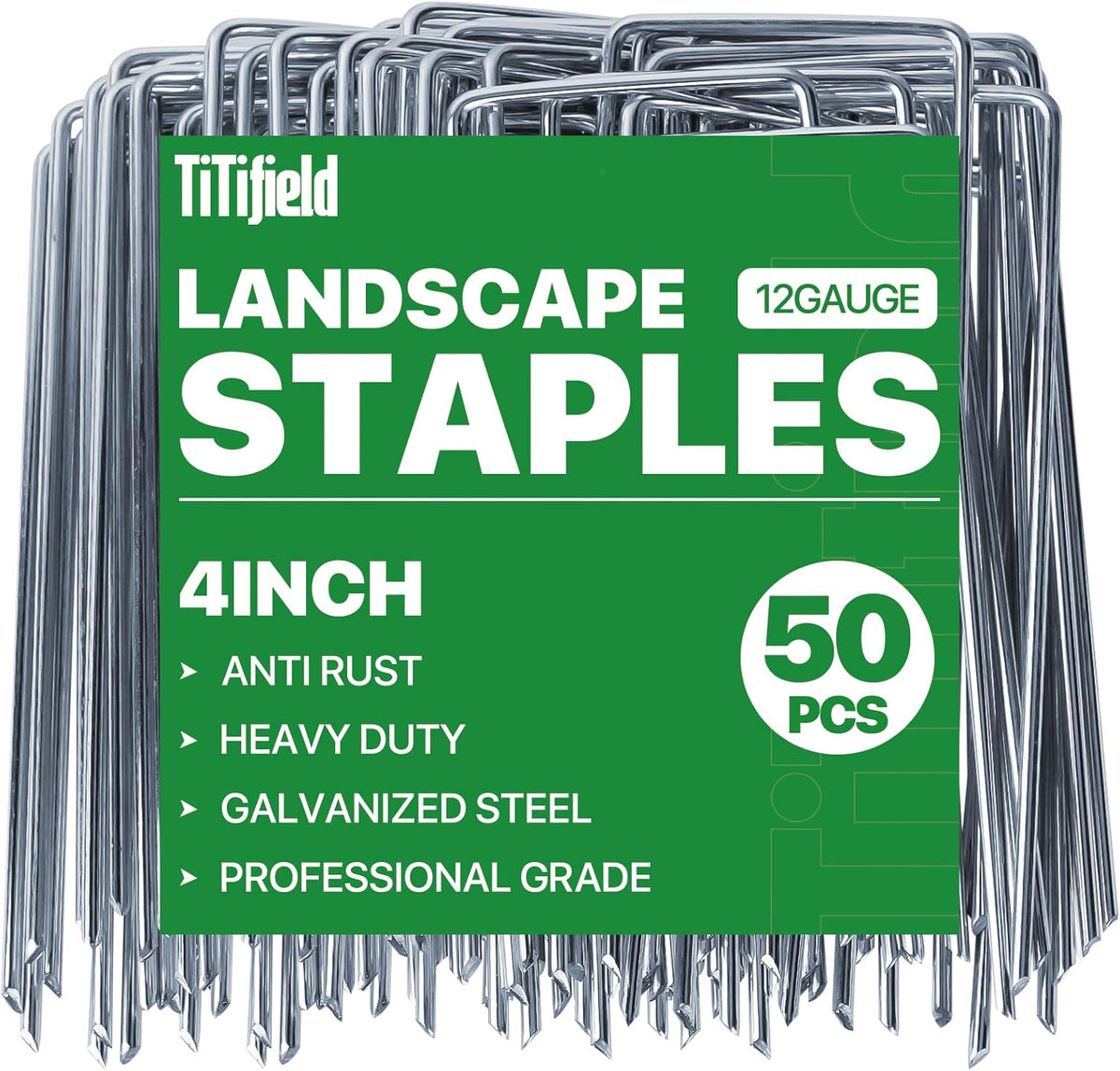 4 Inch 50 Pack Landscape Staples Galvanized Garden Stakes Anti-Rust Landscape Pins for Weed Barrier Fabric, Artificial Turf and Landscape Fabric