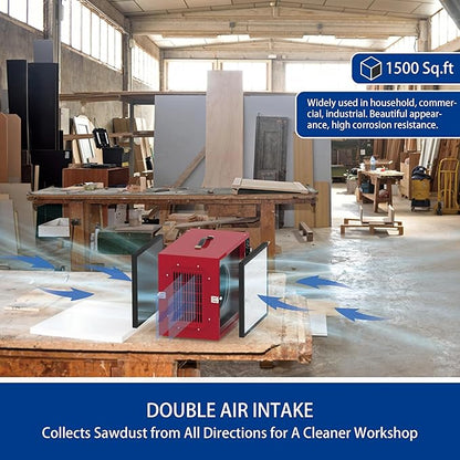 Portable 2 Stage Intake Air Filtration System - Tabletop Dust Collectors (850-1250CFM) for Woodworking, Air Filter with Strong Vortex Fan, Garage Works Shop Benchtop Dust Collection Systems