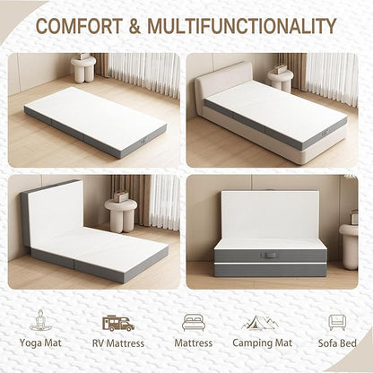 Tri-Fold Memory Foam Mattress, 4 inch Single Folding with Washable Covers, Reversible Design, Foldable Topper for Travel&Guests,25"x75"x4"