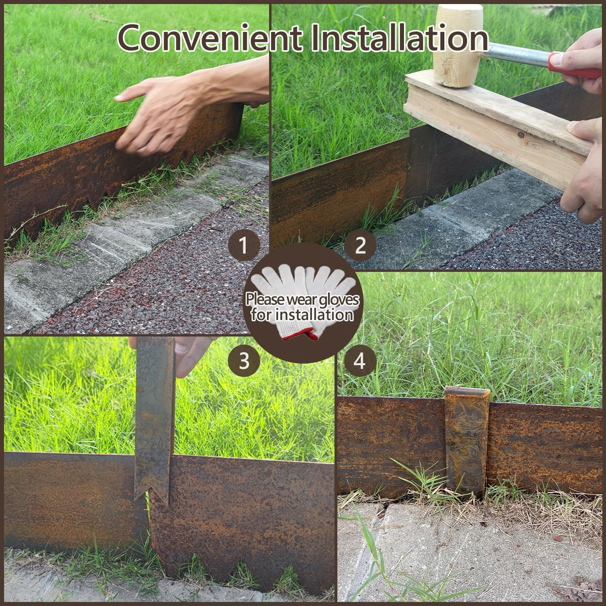 Cor-Ten Steel Landscape Edging with Rust Patina Finish, Pre-Rusted Cor-Ten Steel Landscape Edging, 42 inch Strips, 1mm, 8 inch Depth (12 Pack)