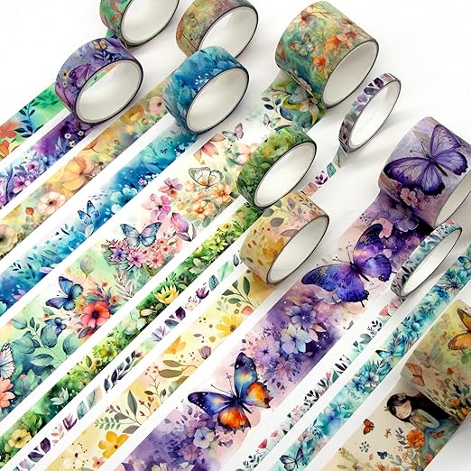 20 Rolls Washi Tape Set - Floral Butterfly Decorative Masking Tape, Adhesive Tape for Bullet Journal Supplies, Junk Journal, Diy Craft, Scrapbooking Supplies, Gift Wrapping, Party Decoration