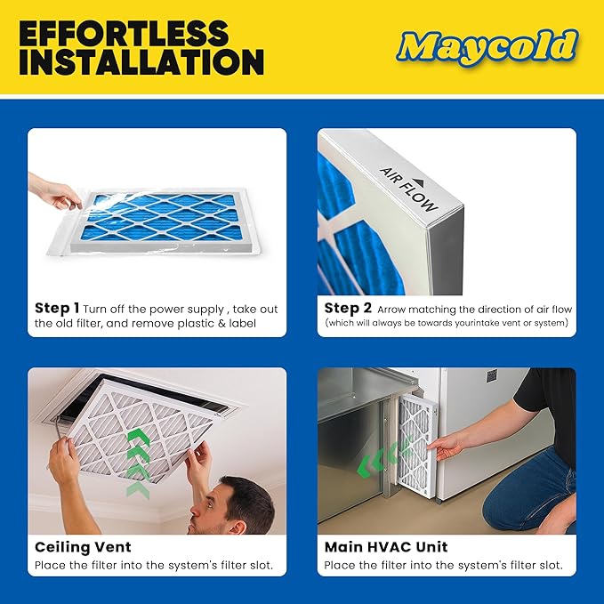 Maycold 16x20x1 MERV 11 Air Filters (6-Pack), Pleated HVAC Furnace Filter for Home – Traps Fine Dust & Pet Hair, Actual Size 15.70 x 19.70 x 0.75, Individually Wrapped