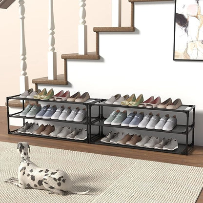 TY ARTS & CULTURE 2 Pack 3-Tiers Shoe Rack Organizer, Sturdy Metal Pipes & Durable Non-Woven Fabric, Shoe Rack for Closet Hold 24-30 Pairs, Shoe Rack for Entryway (Black)