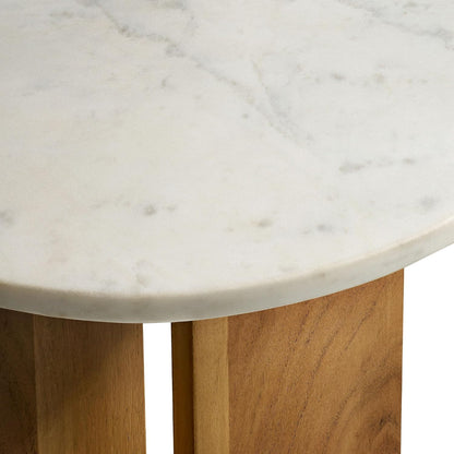 Modway Tarin Marble Top Side Table in Natural - Round Acacia Wood Living Room End Table - Modern Plant Stand or Small Drink Table