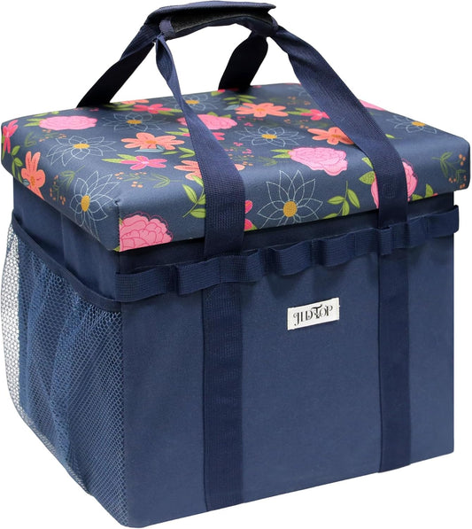 49L Floral Foldable Storage Ottoman 220lb Heavy Duty Sitting Stool | 2-in-1 Seating footrest, Thick floral padded seat, Mesh side pockets, Padded handles, For home camping picnic