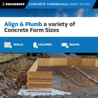 Sandbaggy Concrete Turnbuckle Form Aligner with 5" x 3" Bent Plate (35" - 37.5" Length) - Rust Resistant Steel - Adjustable Wall Brace - Aligns & Plumbs Form Walls, Columns, or Beams (35 inches, 50)