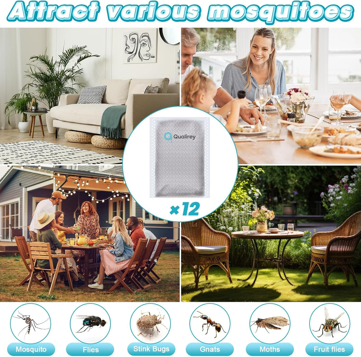 12 Pack Mosquito Attractant in Bulk, Lure for Bug Zapper Bait Refill Compatible with All Mosquito Trap Enhances Catch Rates for Indoor Outdoor Traps, Safe and Long Lasting