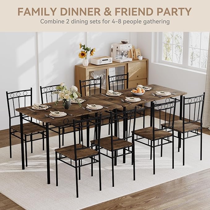 Kitchen Dining Table Set for 4, 5-Piece Kitchen Table Set,Dining Room Table Sets,Rectangular Kitchen Table Set with 4 Chairs for Small Space, Dinette,Apartment, Rustic Brown
