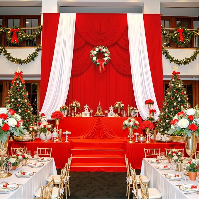 PartyVillage 20ft×15ft Red Backdrop Curtain for Wedding Parties, 4 Panels Wrinkle Free 15 FT Long Polyester Photo Backdrop Drapes Back Drop Cloth for Birthday Photography Background
