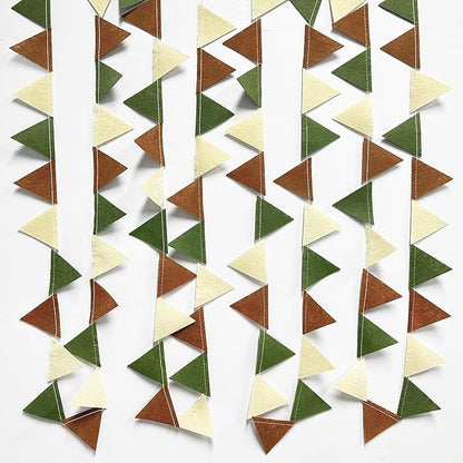 Jungle Party Decoration Sage Green Brown Beige Felt Hanging Triangle Mini Bunting Pennant Banner Flag for Safari Woodland Wild One Two Wild Birthday Wedding Neutral Baby Shower Classroom Nursery Decor