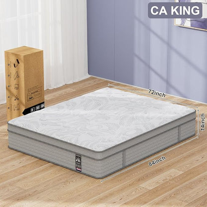 California King Mattress 14 Inch,Memory Foam Mattress with Pocket Spring, Soft & Comfortable Medium Plush, Motion Isolation, CertiPUR-US Certified (84"*72"*14")