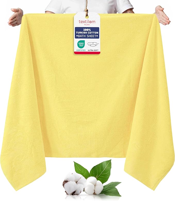 TEXTILOM 100% Turkish Cotton Oversized Luxury Bath Sheets, Jumbo & Extra Large Bath Towels Sheet for Bathroom and Shower with Maximum Softness & Absorbent (40 x 80 inches)- Yellow