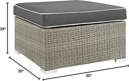 Modway Repose Wicker Rattan Outdoor Patio Ottoman wth Cushions in Light Gray Charcoal