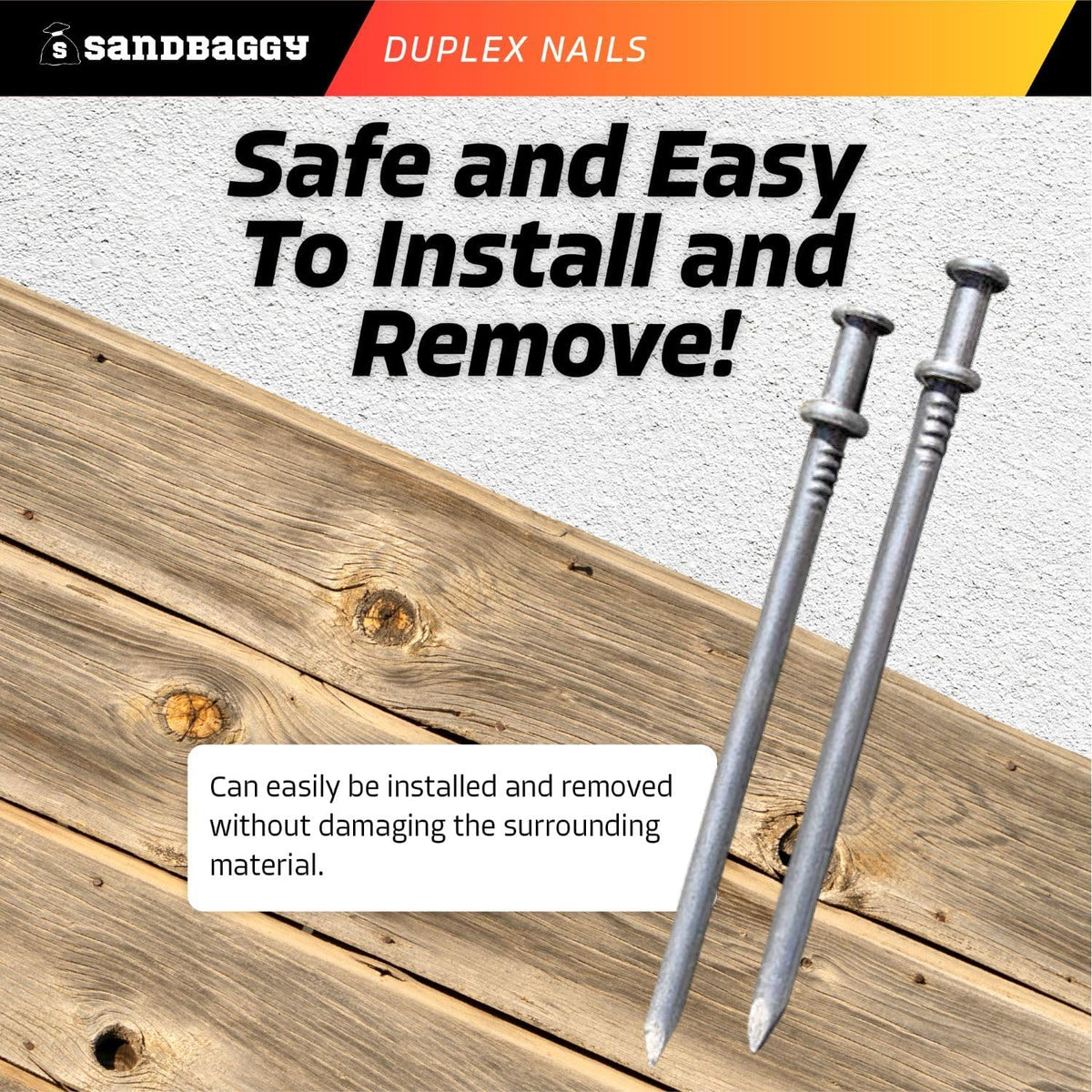 Sandbaggy 16d Duplex Nails (3.5" Long) - Temporary Construction, Concrete Forms, Scaffolding - 8 Gauge Steel - Smooth Shank, Flat Head - Removable/Reusable (6000)