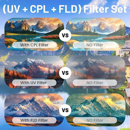 77mm UV-CPL-FLD Lens Filter Kit 3 Piece, Multi-Coated Optical Camera Filters Set UV Block + Circular Polarizing + Fluorescent Filter with Durable Storage Case for DSLR Mirrorless