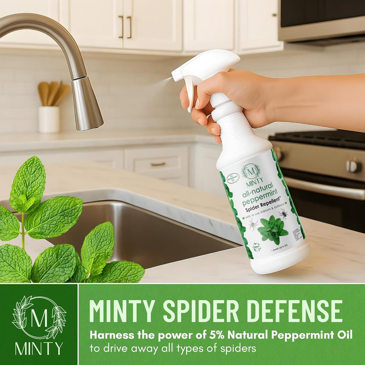 Minty Spider Repellent, Natural 5% Peppermint Oil Spray, Kills & Deters All Types of Spiders and Insects, Indoor and Outdoor Use, 128 fl oz Gallon