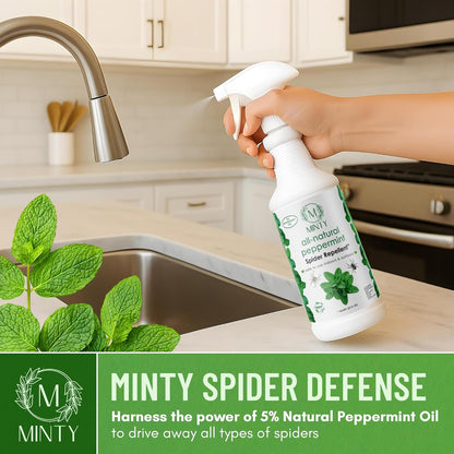 Minty Spider Repellent, Natural 5% Peppermint Oil Spray, Kills & Deters All Types of Spiders and Insects, Indoor and Outdoor Use, 128 fl oz Gallon