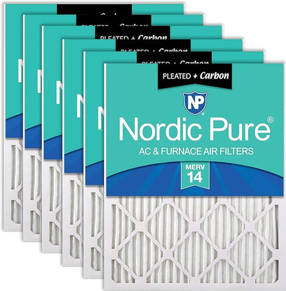 Nordic Pure 12x24x1 (Actual Size: 11 1/2 x 23 1/2 x 3/4) Pleated Air Filters MERV 14 Plus Carbon 6 Pack