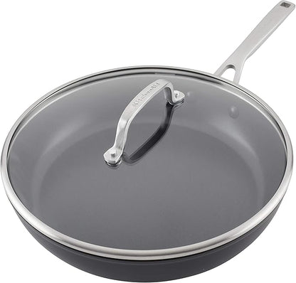 KitchenAid Hard Anodized Induction Nonstick Fry Pan/Skillet with Lid, 12.25 Inch, Matte Black