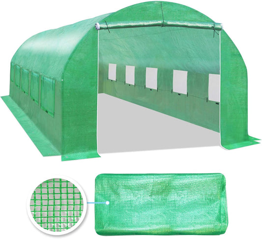 YardGrow Greenhouse Replacement Cover Larger Walk in Outdoor Plant Gardening Greenhouse (Frame Does NOT Included) (Green, 24.6'x10'x7')