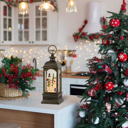 Christmas Snow Globe Swirling Glittering Snowman Scene with Timer & Music, Lighted Water Lantern USB Lined/Battery Operated for Christmas Festival Decoration Gifts - 11.4 inch