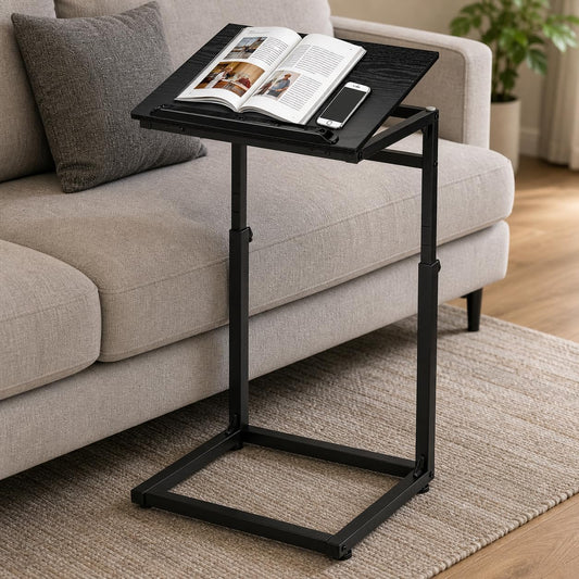 facka C Shaped TV Tray Table, Adjustable Height & 0-60° Tilt for Couch