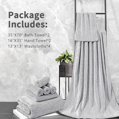 8-Piece Premium Towel Set for Bathroom|2 Oversized Large Bath Sheet,2 Hand Towels,4 Washcloths|Soft Cozy Highly Absorbent Fast Dry Microfiber Shower Towel Set for Hotel Bathroom Essentials,Black White