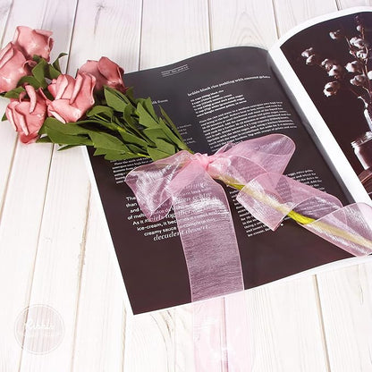 Ribbli Rose Pink Sheer Organza Ribbon,1-1/2 Inches x Continuous 50 Yard Use for Gift Wrapping,Bouquet Wrapping,Wedding Decoration,All Crafting and Sewing