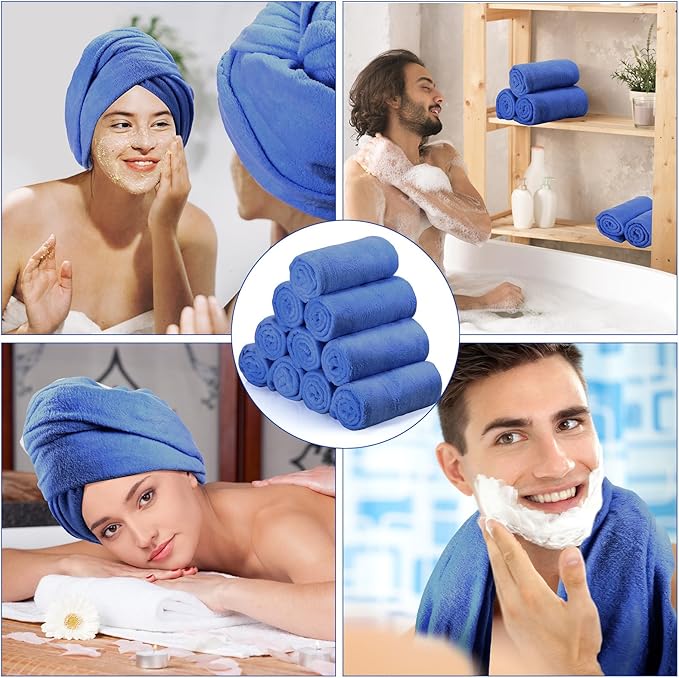 Newwiee 24 Pcs Coral Velvet Microfiber Bath Towels Sets 28 x 55 Inch Large Absorbent Multipurpose Quick Drying Soft Body Towels for Shower Bathroom Beach Fitness Yoga Sports Spa(Blue)