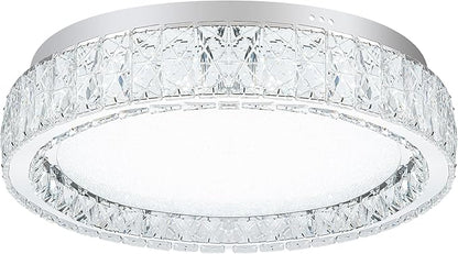 LamQee Crystal Flush Mount Ceiling Light Fixture, Dimmable LED Modern Close to Ceiling Light, Hallway Light Fixtures Round Chandelier for Bedroom Kitchen Bathroom Dining Living Room, Large, 21.65 inch