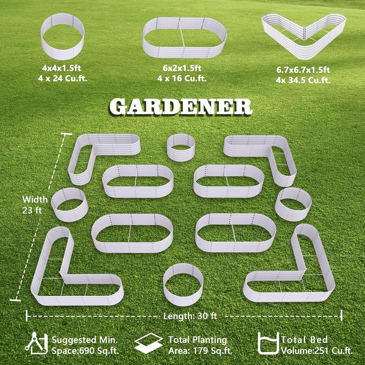 A ANLEOLIFE 12-Pack 4X4X1.5ft & 6X2X1.5ft & 81x81x18 in Deep Root Galvanized Raised Garden Beds Outdoor for Planting Vegetables Flowers Herb, Antique White