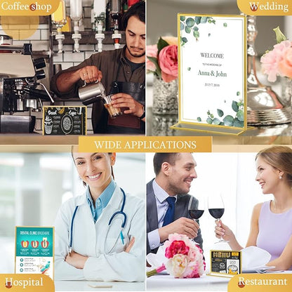 Hoteam 18 Pack Acrylic Sign Holder 4 x 6 Inch Gold Frames Wedding Table Number Holders, Double Sided Picture Frame Clear Display Menu Stand for Home Photo Flyers Wedding Party (Horizontal, Vertical)