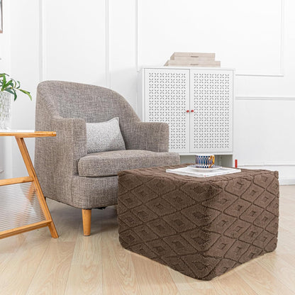 Fluffy Square Ottoman Pouf with All-in-One Foam Filling 20 x 14 Inches Furry Ottoman Foot Rest Foot Stool for Living Room or Bedroom (Coffee)