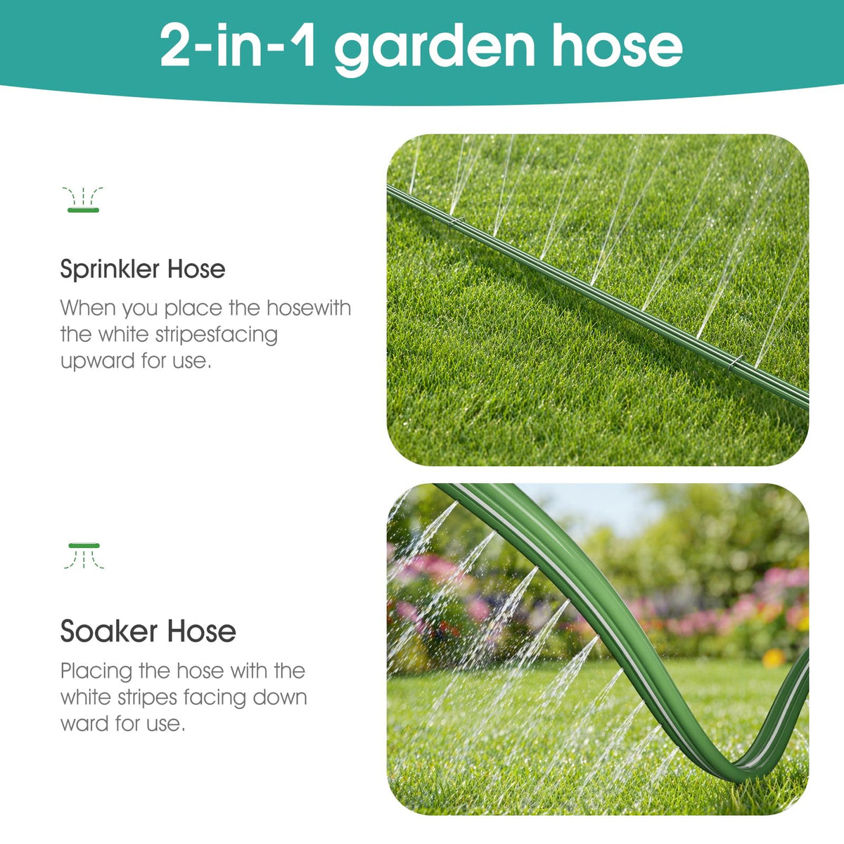 Amolok 50 FT Soaker Hose for Garden Lawn, Water Saving Sprinkler Hose
