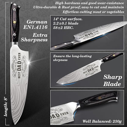 Dad Gifts from Daughter Wife Son, Best Dad Ever Kitchen Knife Gift Set with Wooden Box, Dad Christmas Birthday Gift Ideas, 8" Professional Chef Knife, Dads Birthday Gifts for Men Husband