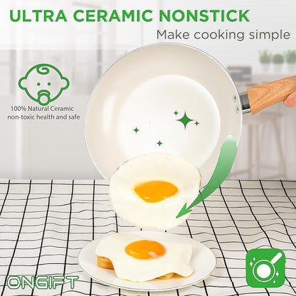 23 Pcs Pots and Pans Set Nonstick, Kitchen Cookware Sets, with Frying Pan, Saucepan, Saute Pan, Lightweight Cooking Set with Stay-Cool Wood Print Handles, NO PFAS and PFOA, Light Wood