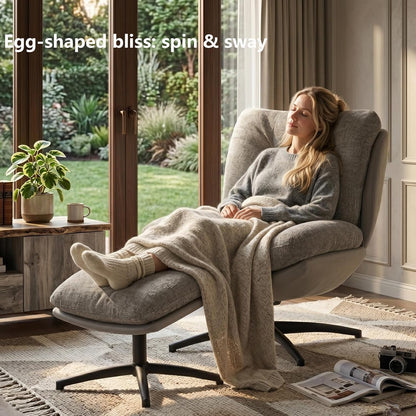K Knowbody Swivel Accent Chair with Ottoman, 400lbs Capacity & Easy Assembly, Oversized 360° Swivel Rocker Recliner, Comfortable Swivel Chair for Living Room, Bedroom, Office, Grey