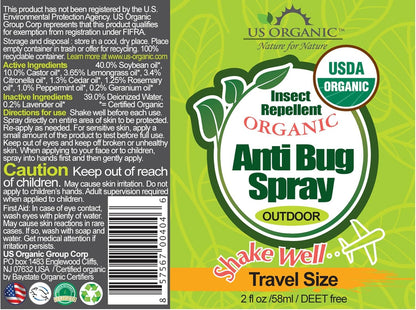 US Organic Mosquito Repellent Anti Bug Outdoor Pump Sprays, USDA Certification, Cruelty Free, Proven Results by Lab Testing, Deet-Free (2 oz - Extra Value 4 Pack)